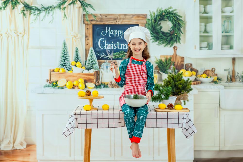 Kate Christmas Kitchen Garland Lemons Backdrop Designed by Chain