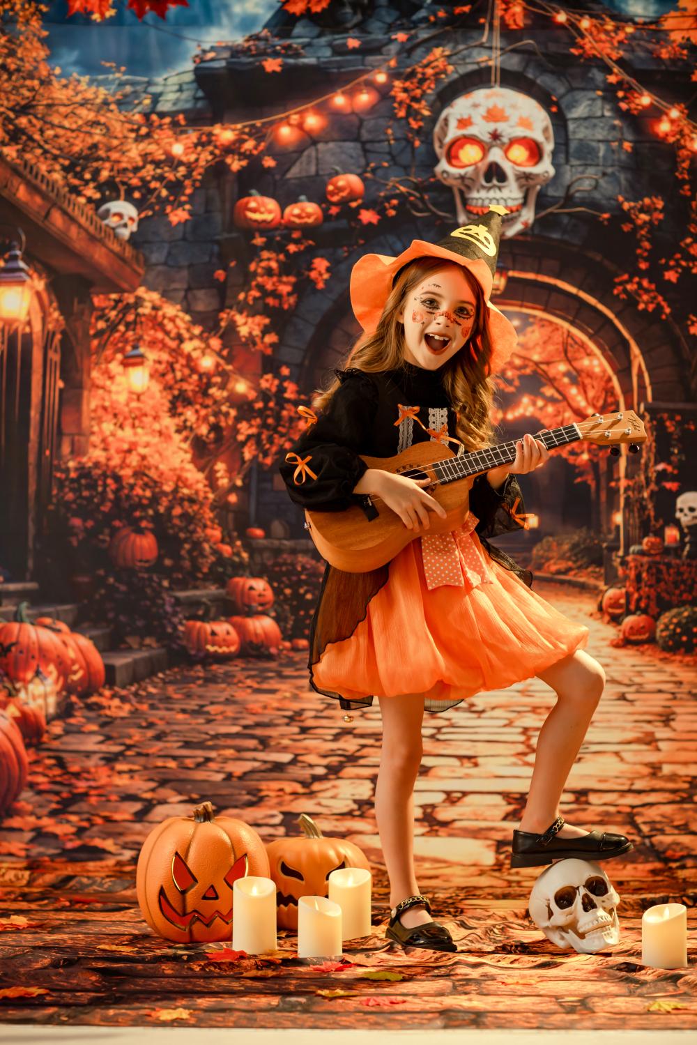 Kate Fleece Autumn Halloween Skull Backdrop Designed by Emetselch