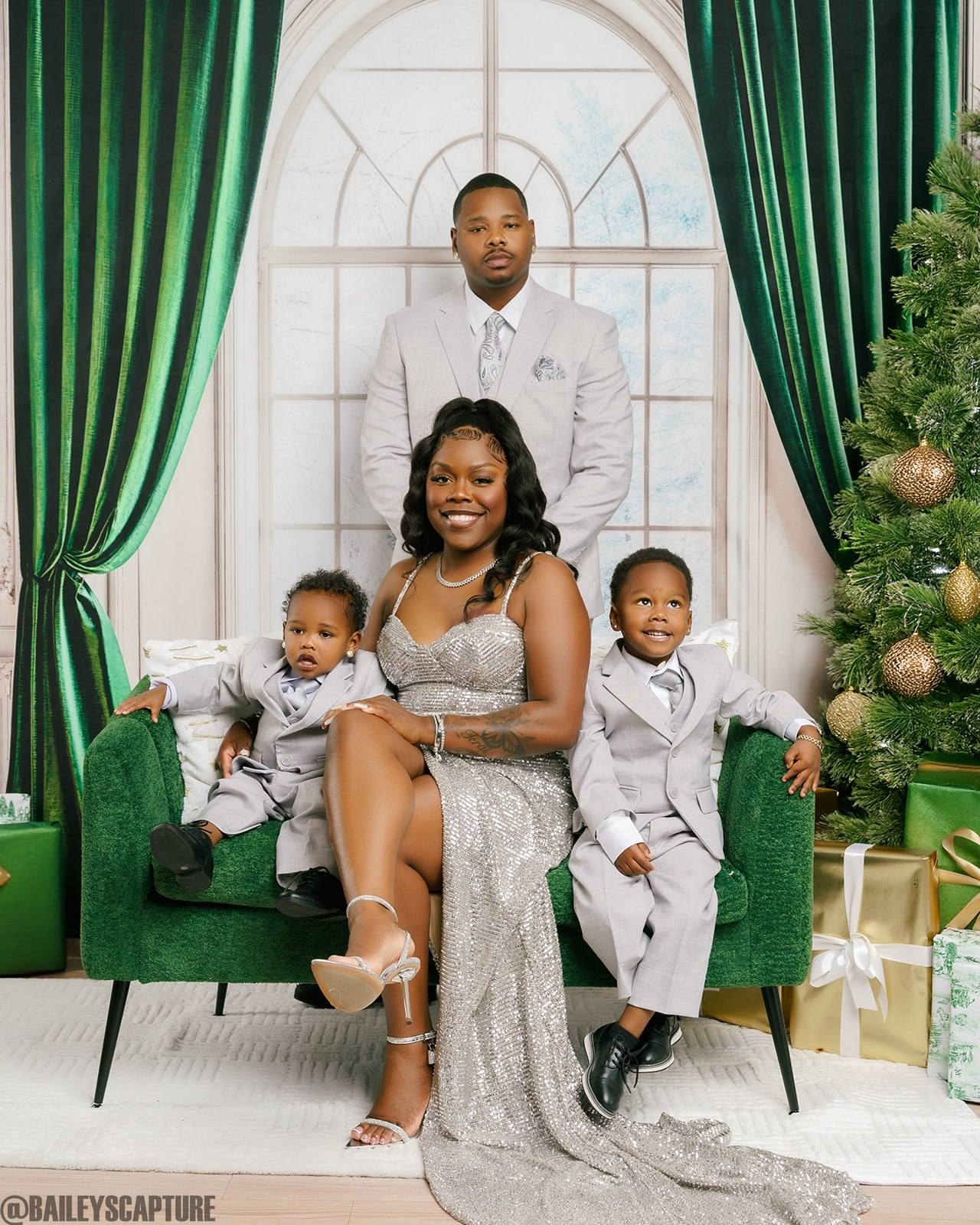 Kate Arched Window Green Curtains Backdrop Designed by Emetselch