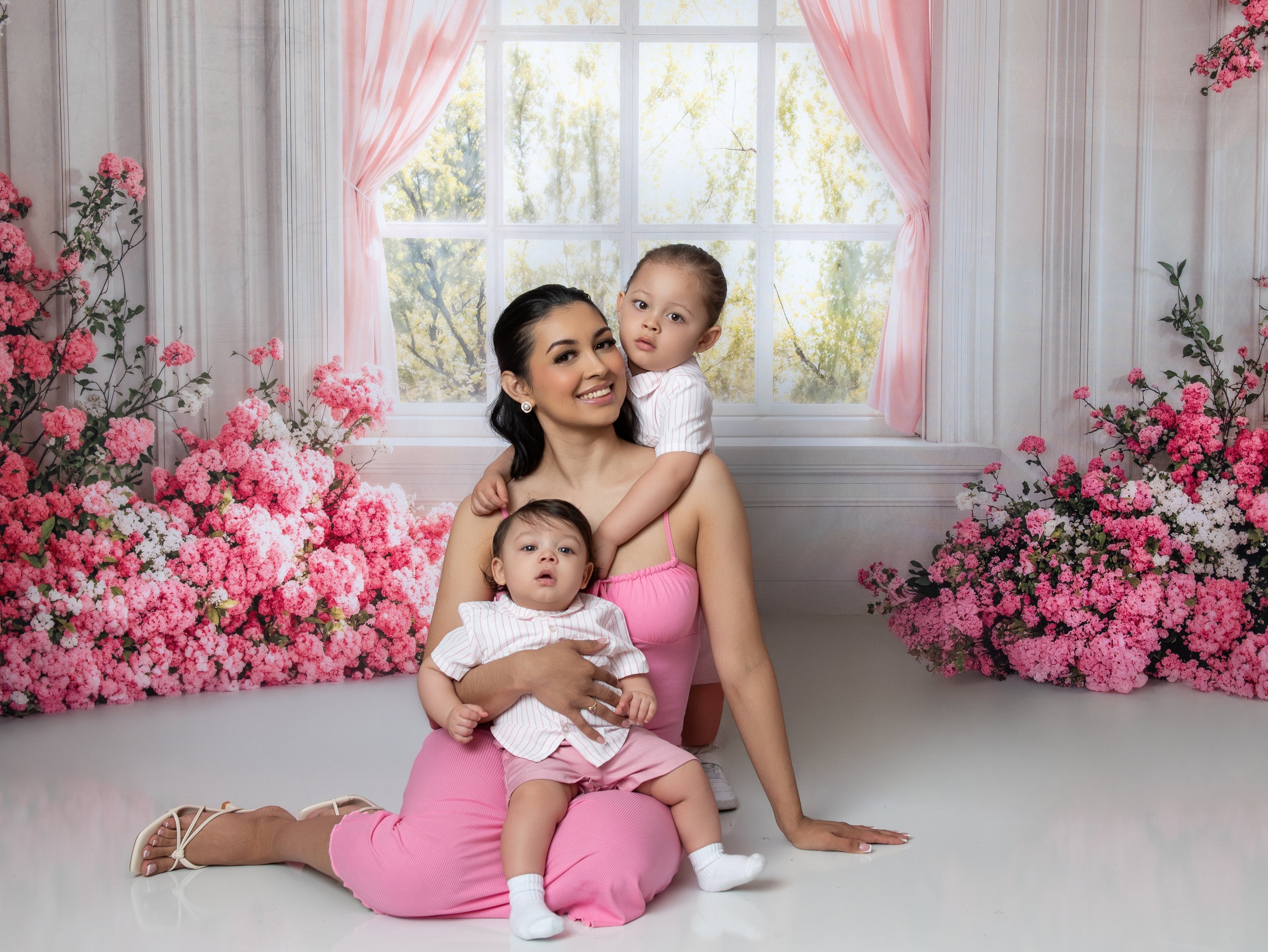Kate Spring Pink Flower Window Backdrop Designed by Emetselch