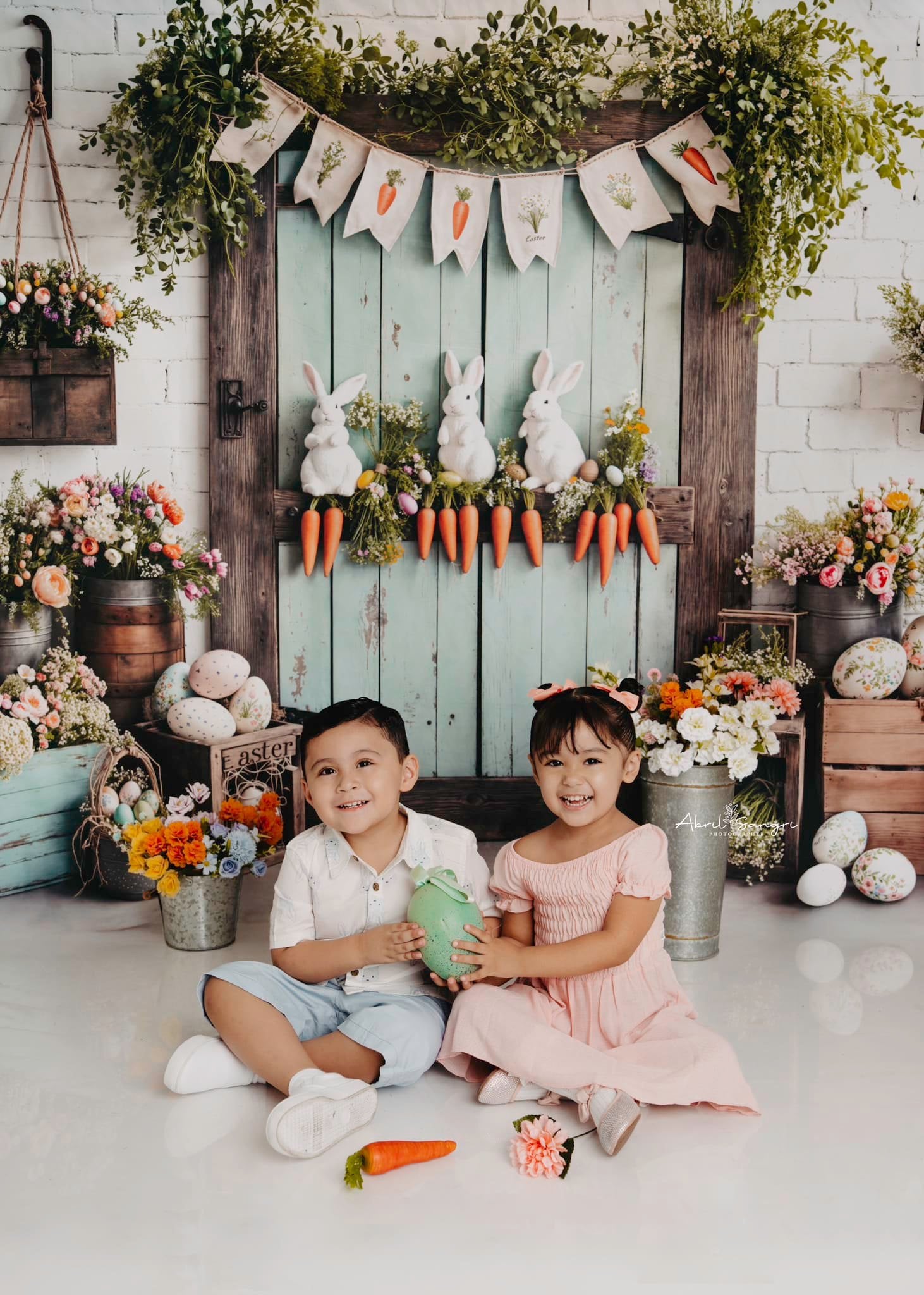 Kate Easter Bunny Carrots Door Wood Backdrop Designed by Emetselch