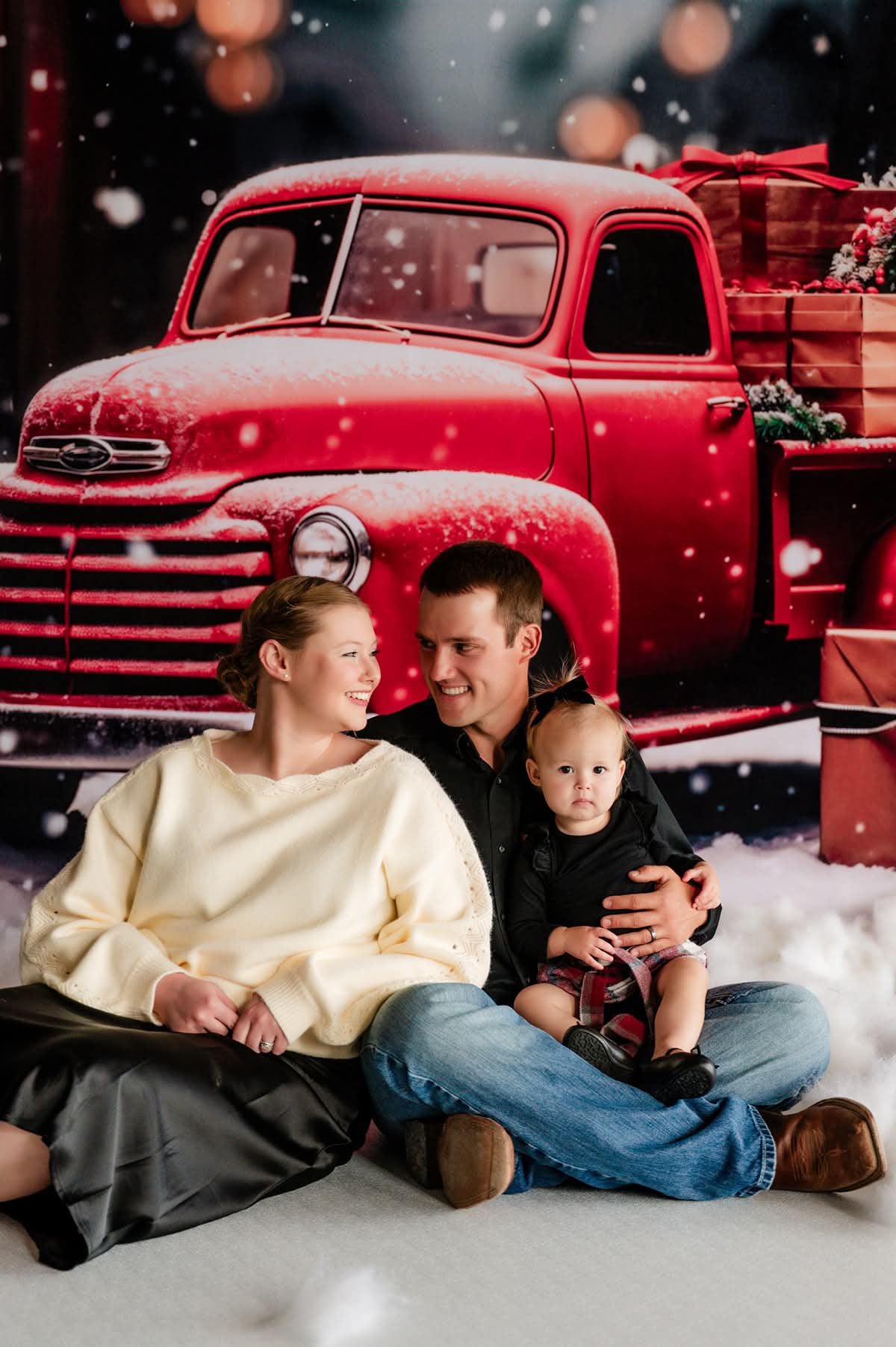 Kate Christmas Snow Red Truck Backdrop Designed by Emetselch