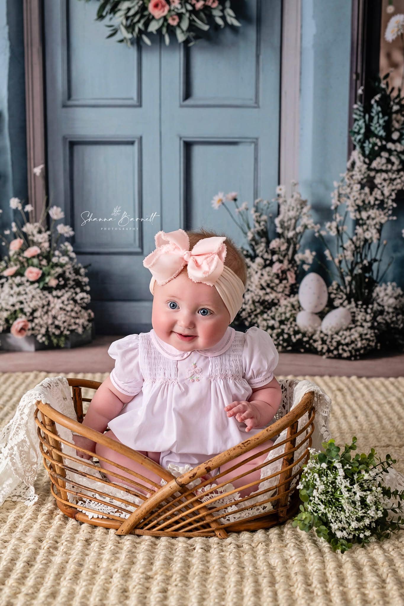 Kate Easter Bunny Floral Blue Door Backdrop Designed by Emetselch