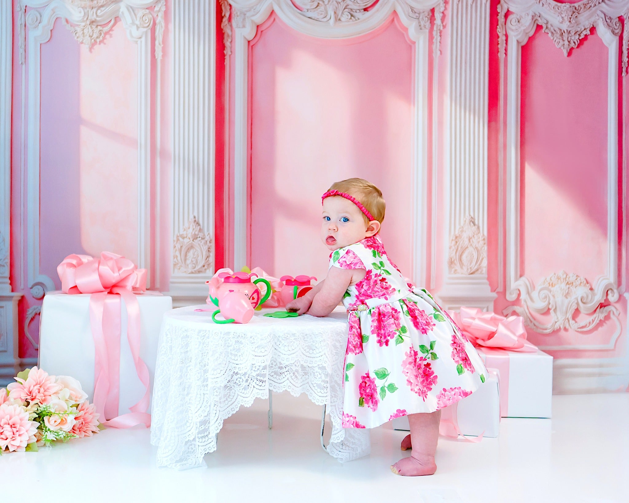 Kate Elegant Pink Vintage Wall Sunlight Backdrop Designed by Emetselch