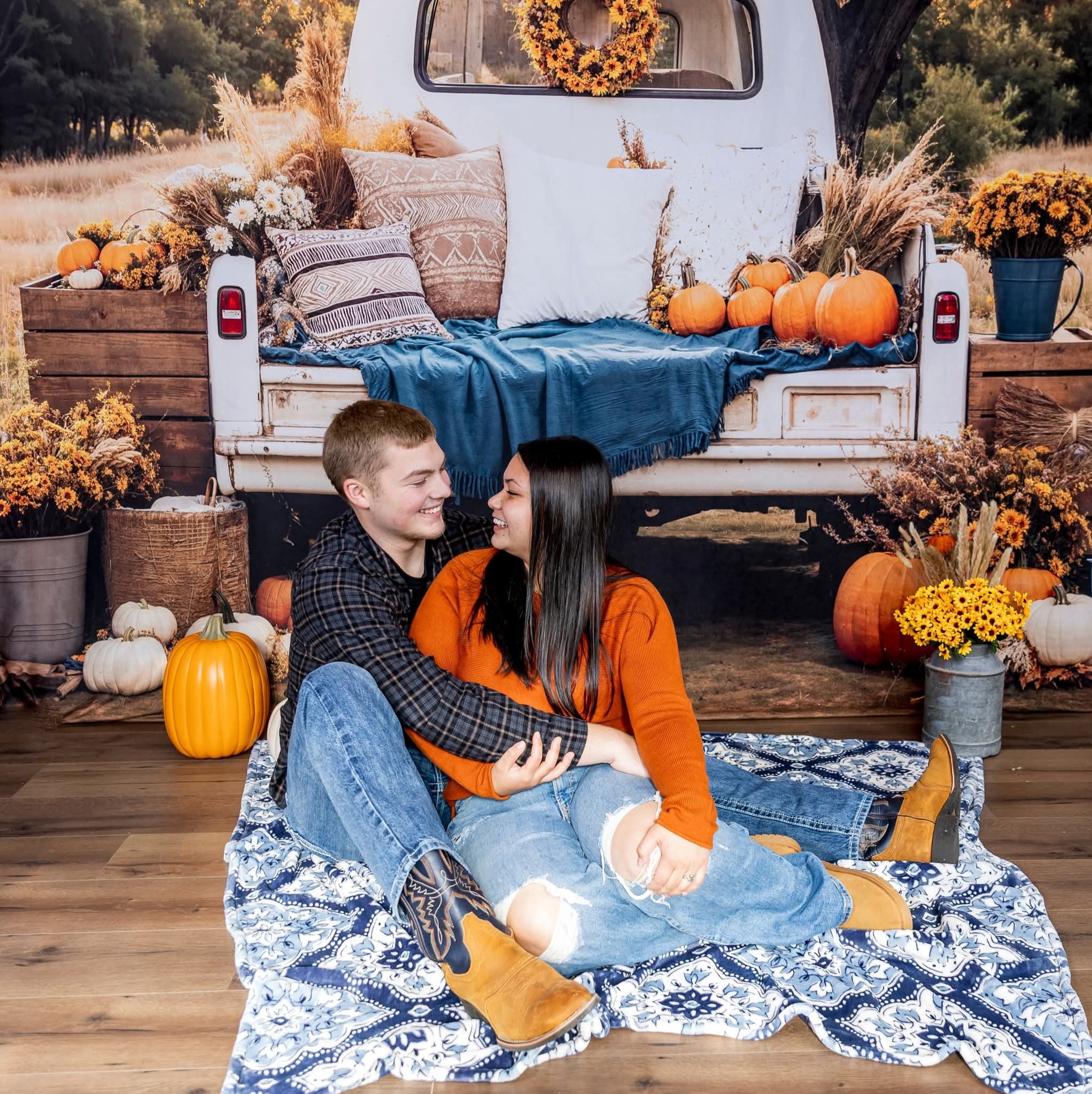 Kate Fall Truck Pumpkins Flowers Backdrop Designed by Chain