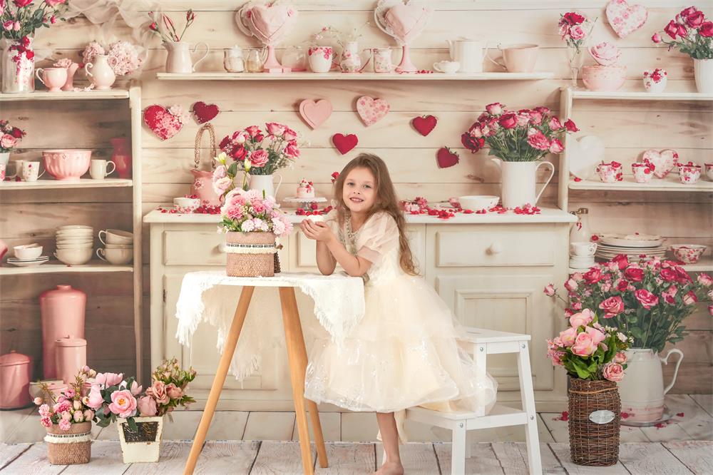 Kate Valentine's Day Beige Kitchen Backdrop Designed by Emetselch