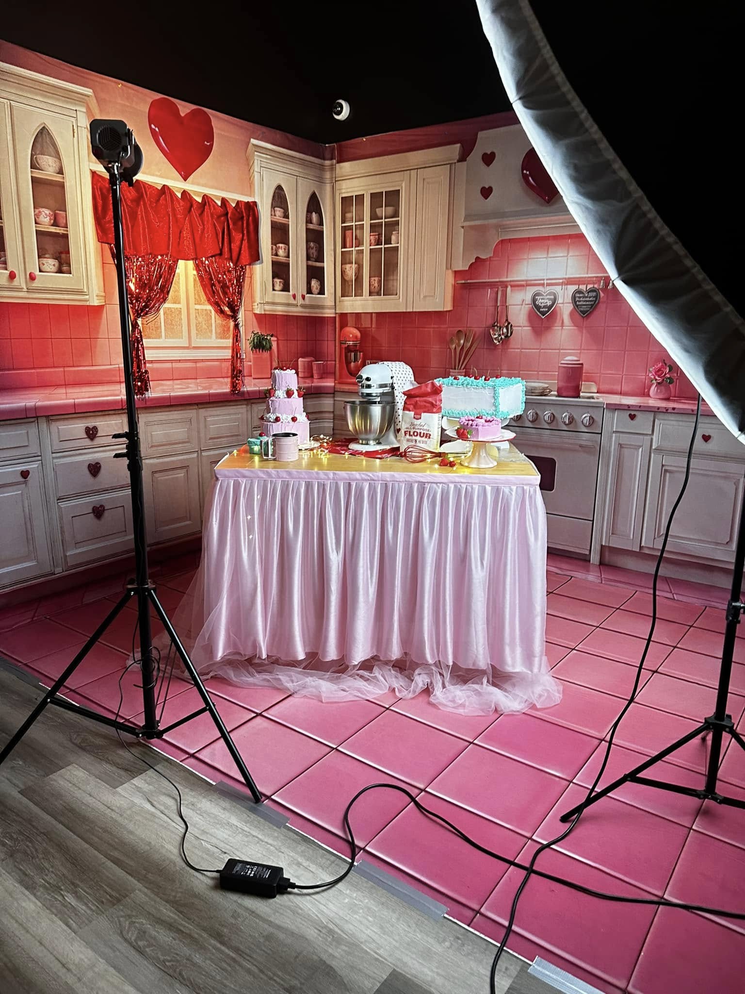 Kate Pink Valentine's Day Kitchen Room Set(8ftx8ft&10ftx8ft&8ftx10ft) - Kate Backdrop AU