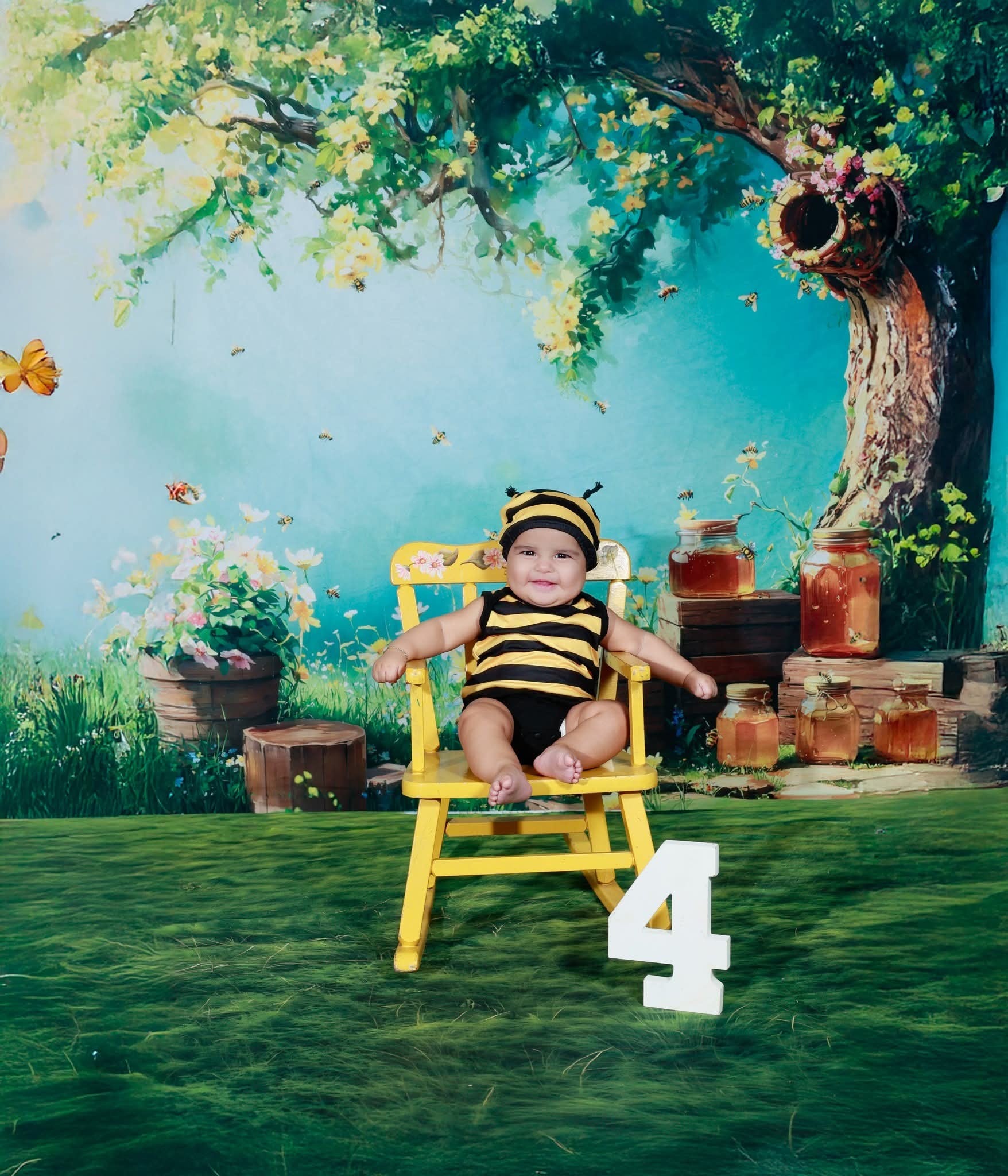 Kate Spring Honey Bee Tree Honeycomb Backdrop Designed by Emetselch