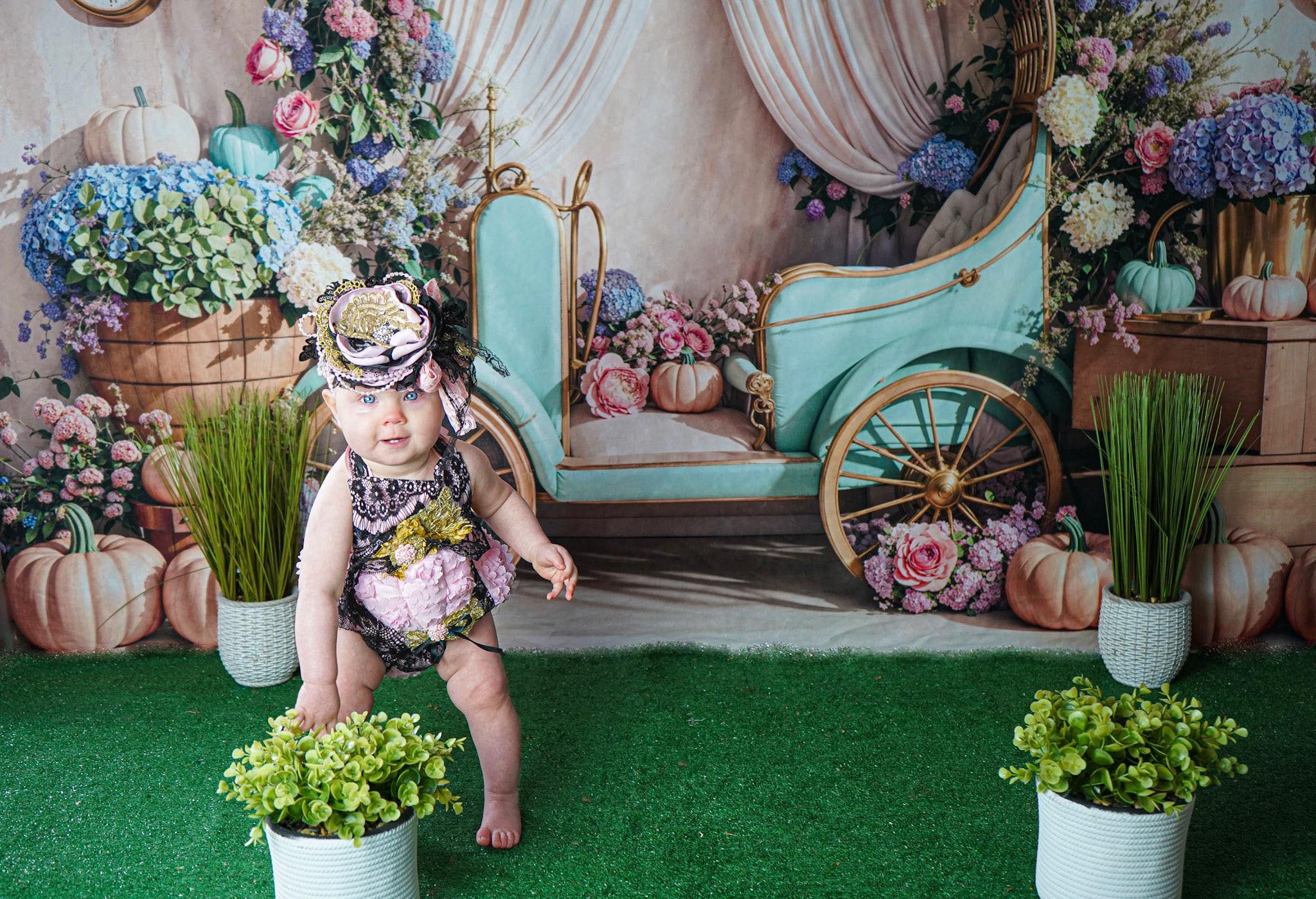 Kate Spring Floral Arch Carriage Backdrop Designed by Emetselch