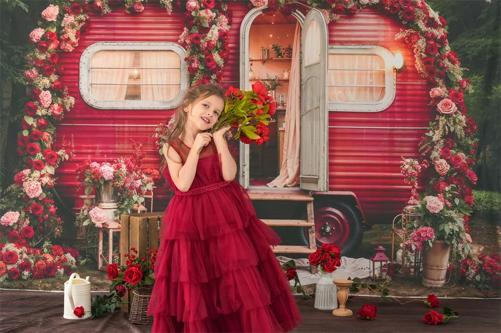 Kate Valentine's Day Backdrop Spring Flowers Outdoor House Designed by Emetselch - Kate Backdrop AU