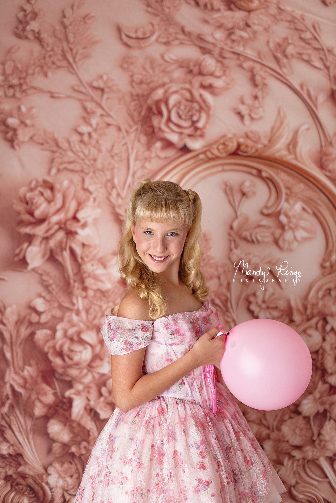Kate Ornate Pink Gold Floral Princess Wall Backdrop Designed by Mandy Ringe Photography - Kate Backdrop AU