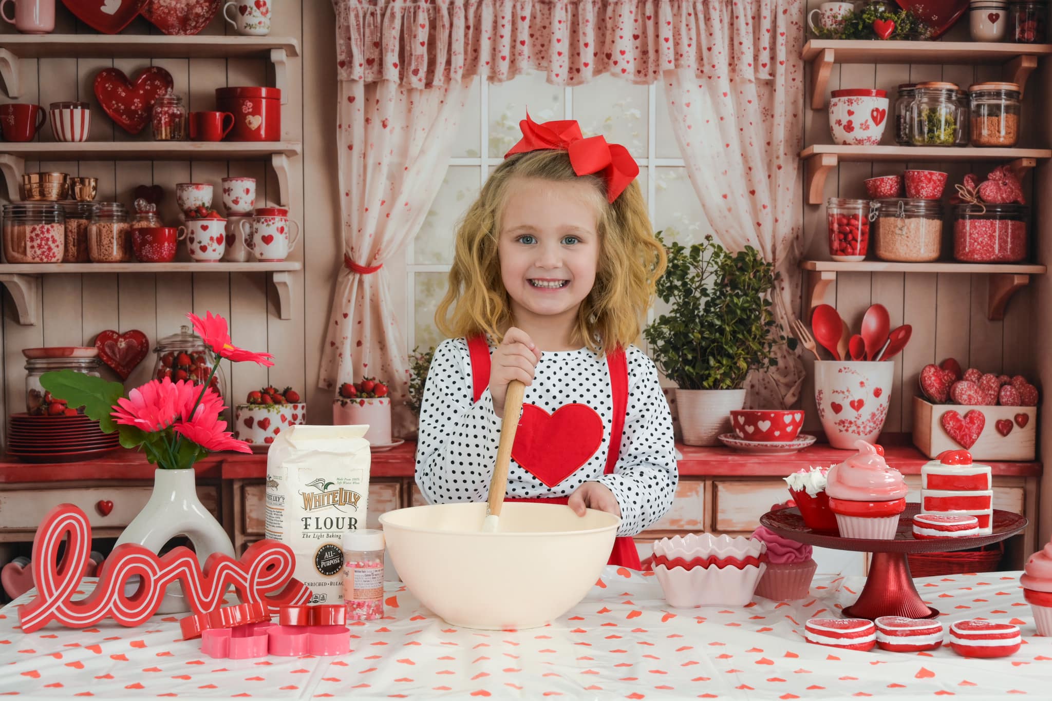 Kate Valentine's Day Kitchen Red Heart Cake Backdrop Designed by Emetselch - Kate Backdrop AU