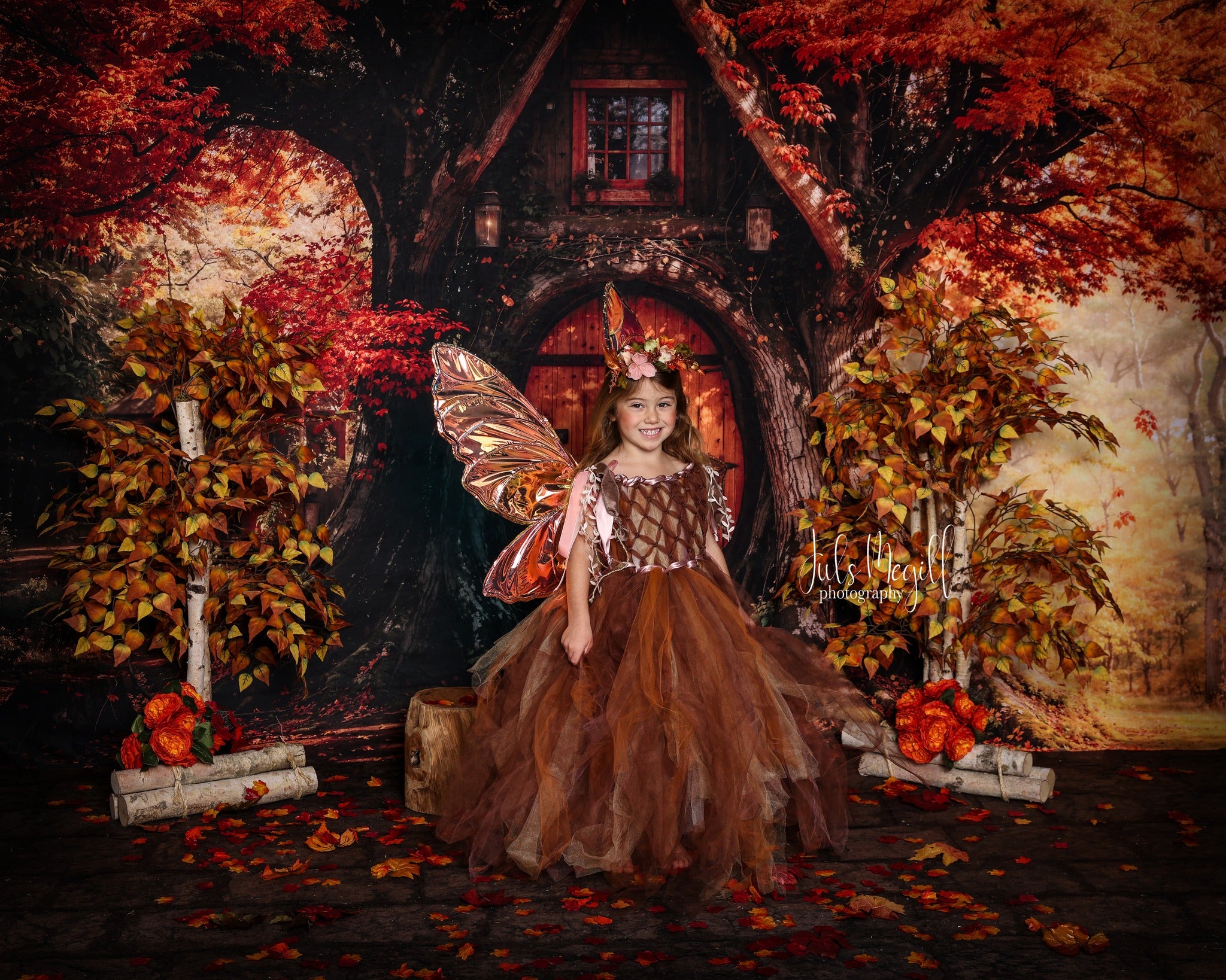 Kate Fall Maple Leaves Treehouse Forest Backdrop Designed by Emetselch - Kate Backdrop AU