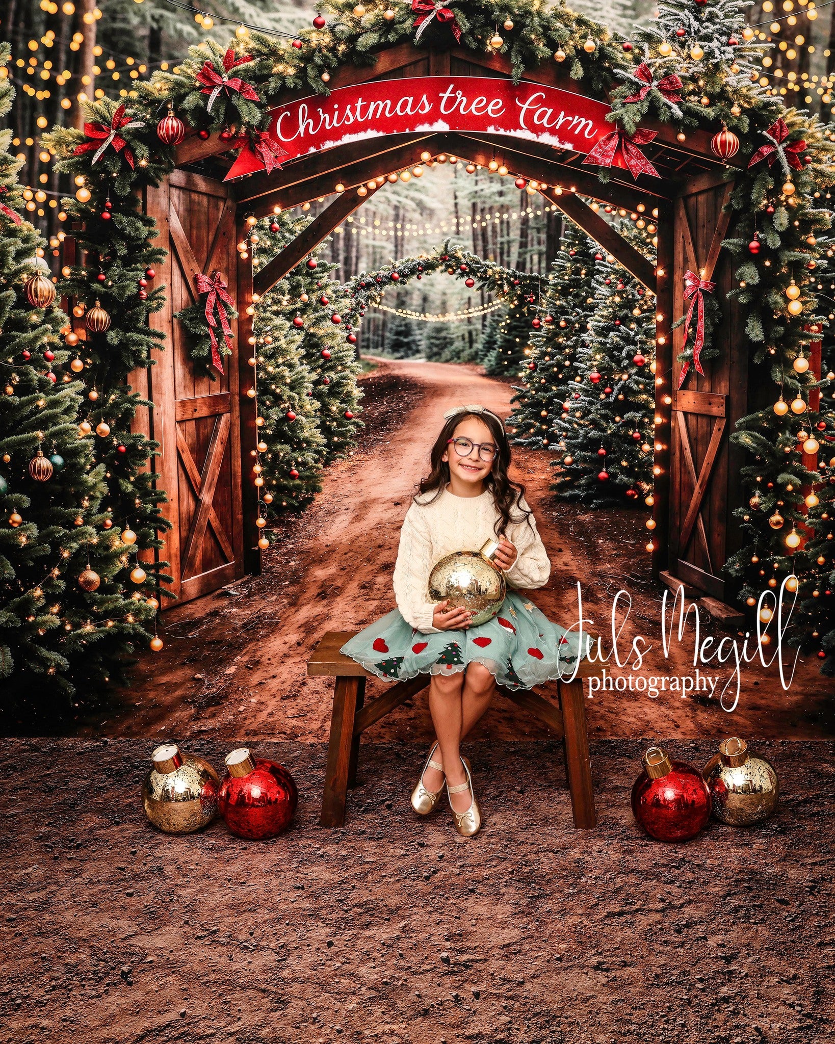 Kate Christmas Tree Farm Arch Backdrop Designed by Emetselch - Kate Backdrop AU