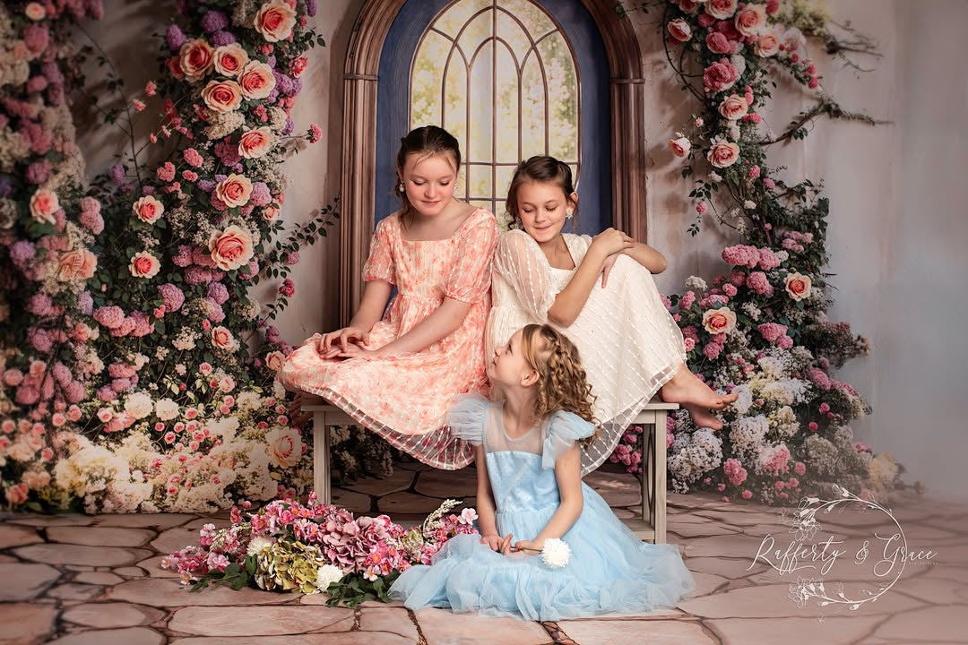 Kate Spring Flowers Door Backdrop+Slate Stone Floor Backdrop