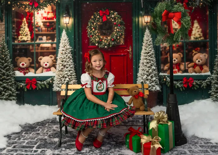 Kate Christmas Toy Shop Backdrop Snow Green Designed by Emetselch - Kate Backdrop AU