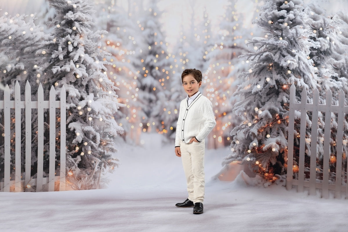 Kate Christmas Winter Trees Fence Lights Backdrop Designed by Emetselch