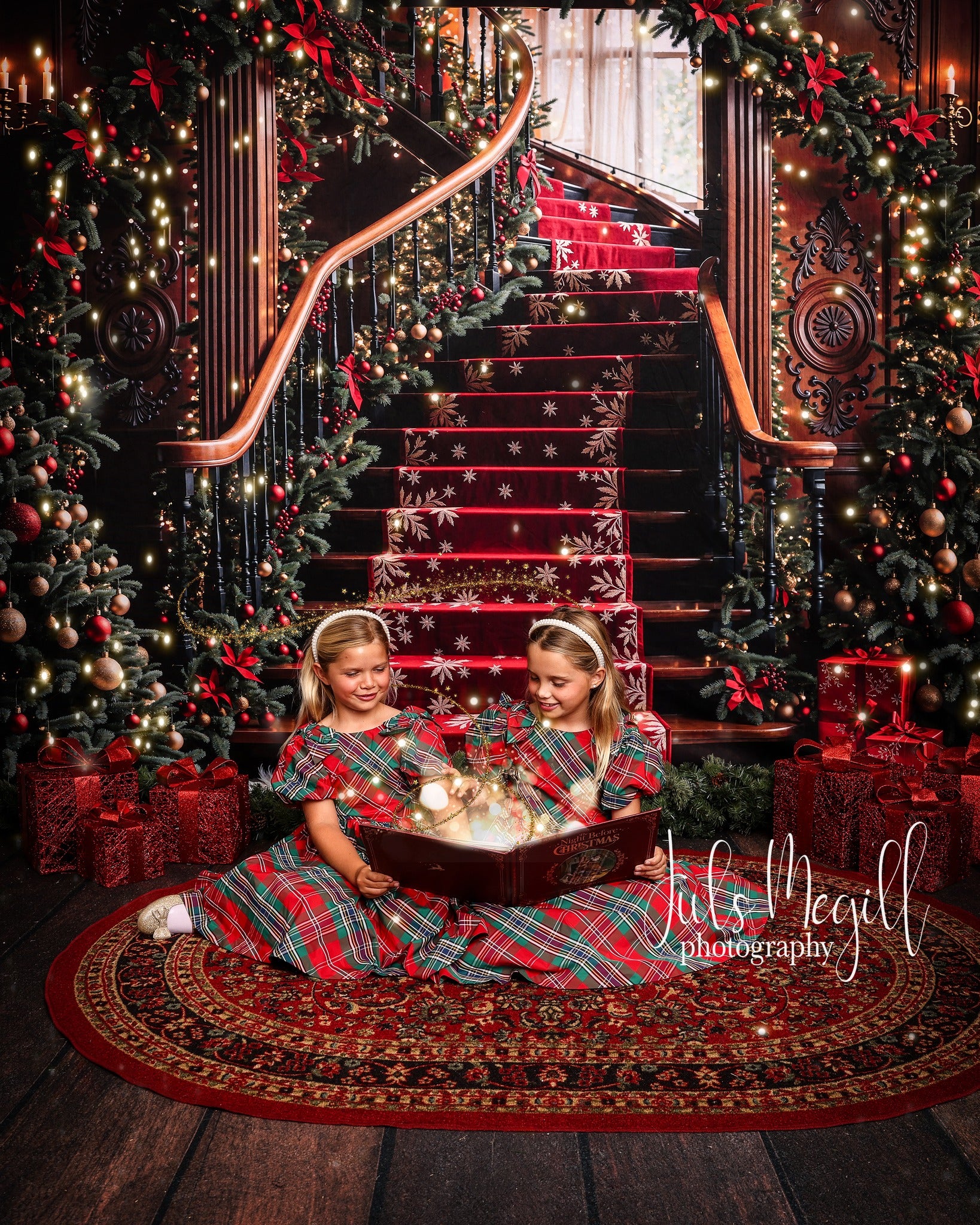 Kate Christmas Tree Arch Vintage Stairs Backdrop Designed by Emetselch - Kate Backdrop AU
