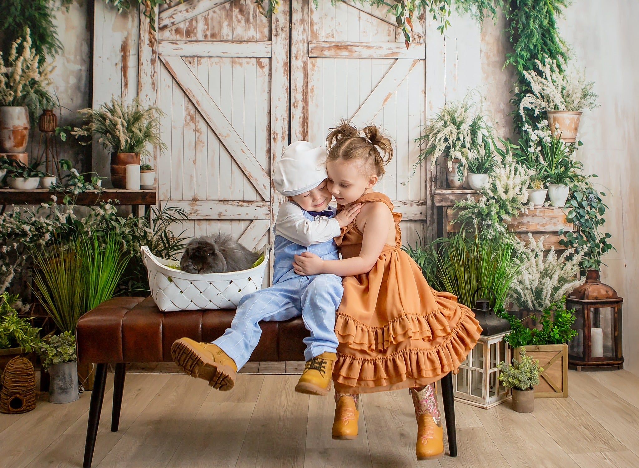 Kate Spring Backdrop White Wooden Door Green Plants Designed by Emetselch - Kate Backdrop AU