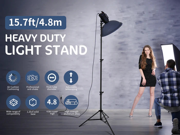 Kate Heavy Duty Light Stand Tripod - 15.7ft Air Cushioned Aluminum Alloy Lighting Stand with 2 Sandbags & 1/4"-3/8" Adapter 9.46lb Load for Photography