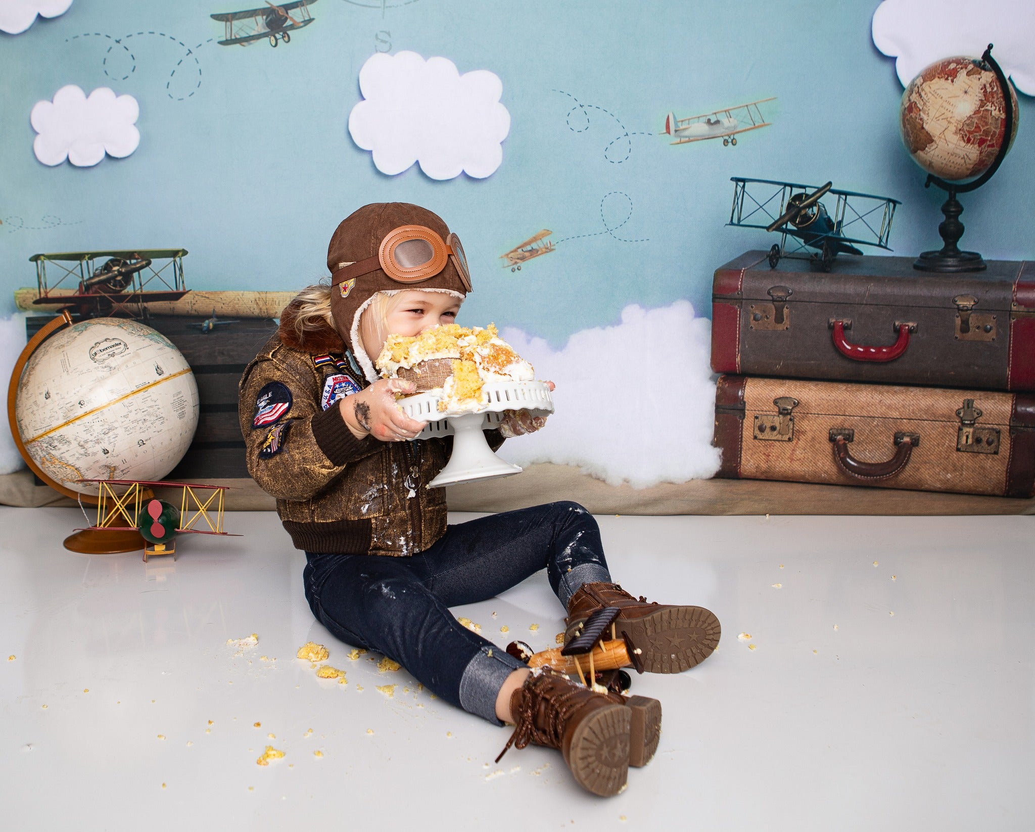 Kate Come Fly with Me Cloud Back to School Children Backdrop for Photography Designed by Erin Larkins