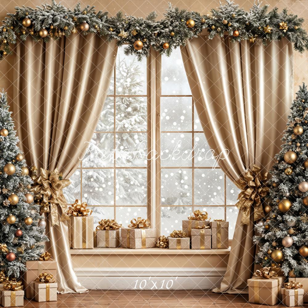 Kate Christmas Window Gold Curtains Backdrop Designed by Emetselch - Kate Backdrop AU