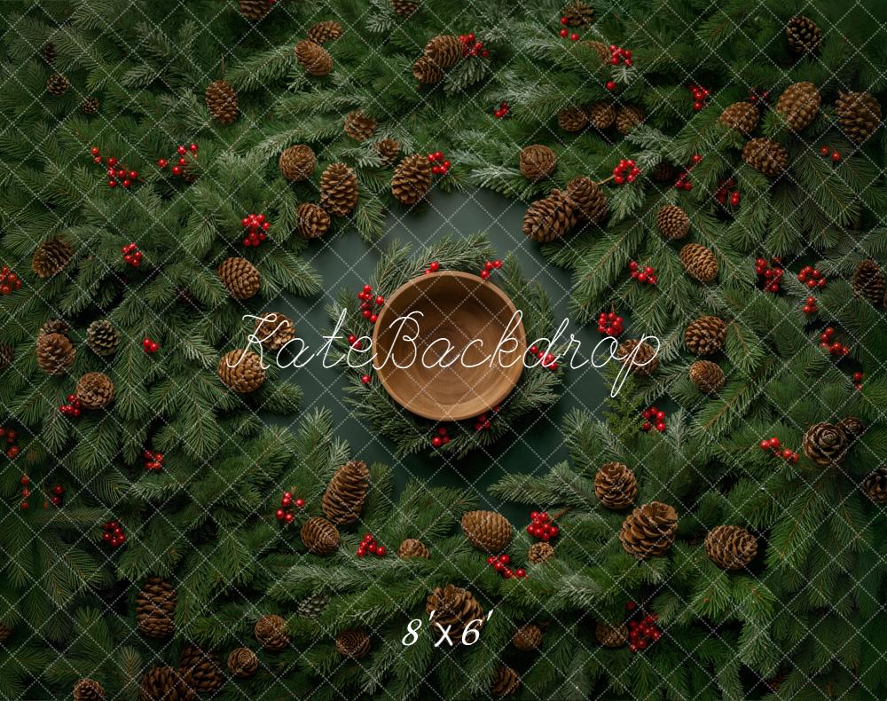 Kate Christmas Pinecones Red Berries Fleece Backdrop Designed by Chain