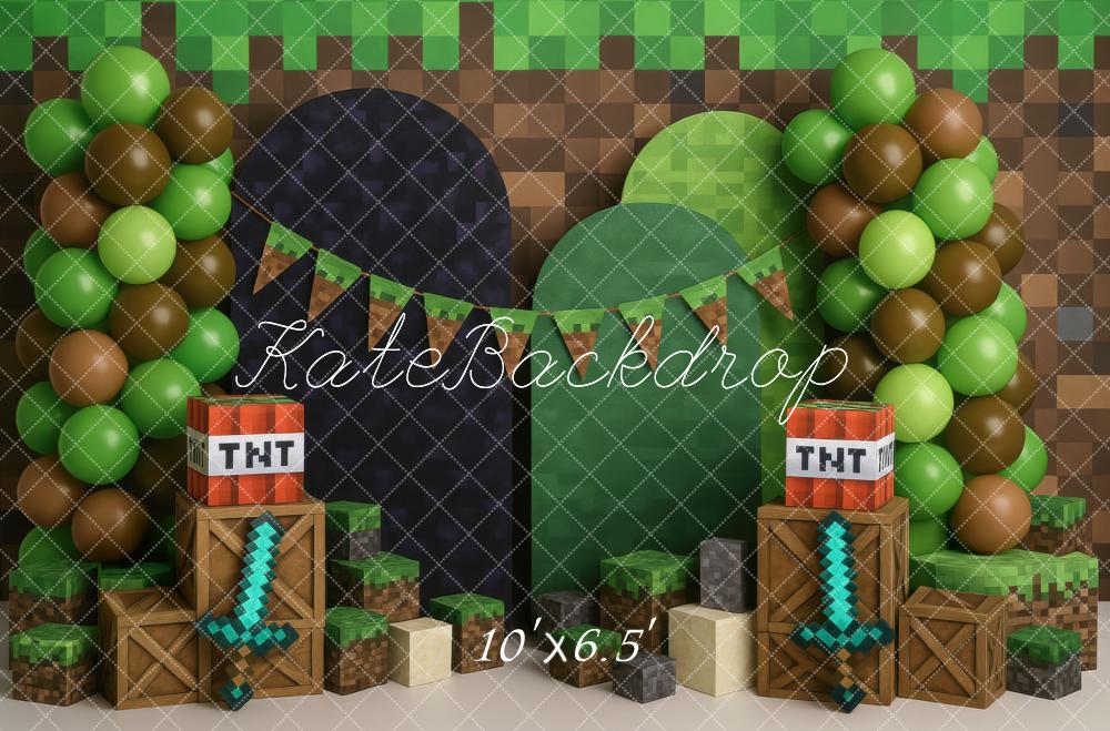 Kate Pixel Game Boxes Balloons Swords Backdrop Designed by Mini MakeBelieve