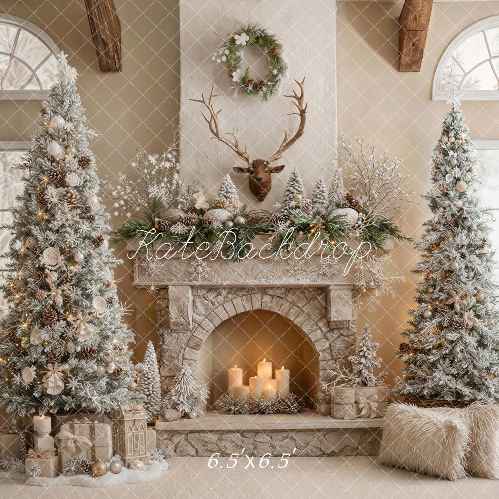 Kate Christmas Fireplace Antlers Backdrop Designed by Emetselch - Kate Backdrop AU
