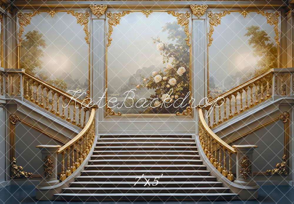Kate Cascading Stairs Gold Ornate Backdrop Designed by Mini MakeBelieve