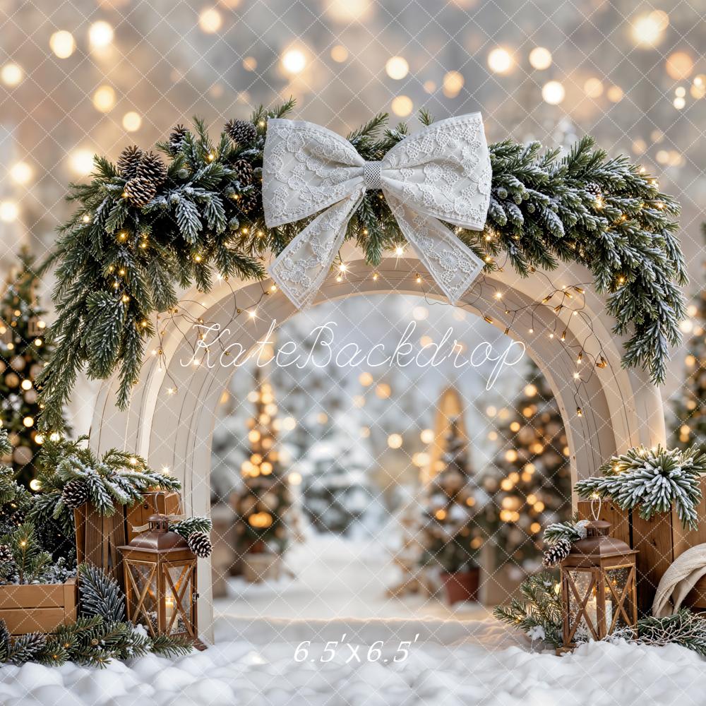 Kate Christmas Arch Bow Snowy Trees Backdrop Designed by Emetselch - Kate Backdrop AU