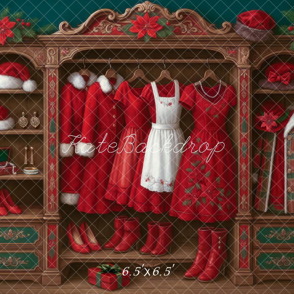 Kate Christmas Closet Red Dresses Cabinet Backdrop Designed by Mini MakeBelieve - Kate Backdrop AU