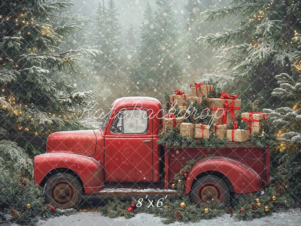 Kate Christmas Red Truck Gift Boxes Snowy Backdrop Designed by Emetselch - Kate Backdrop AU