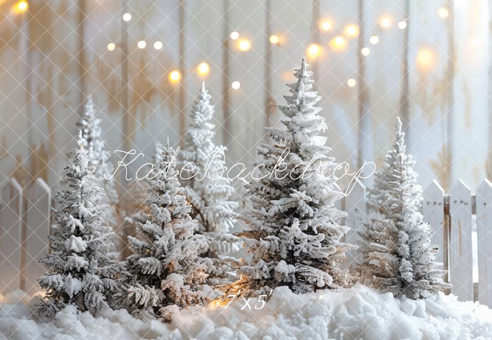 Kate Winter Snow Pine Trees Lights Backdrop Designed by Emetselch