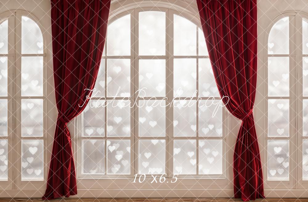Kate Red Curtains Arched Window Hearts Backdrop Designed by Chain