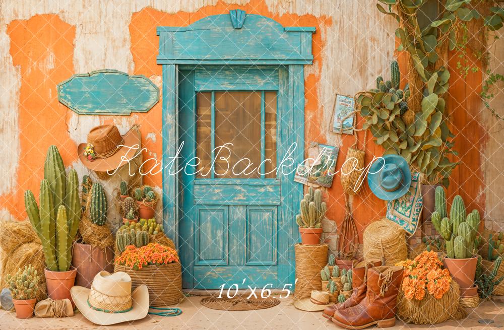 Kate Western Cactus Door Fleece Backdrop Designed by Emetselch - Kate Backdrop AU