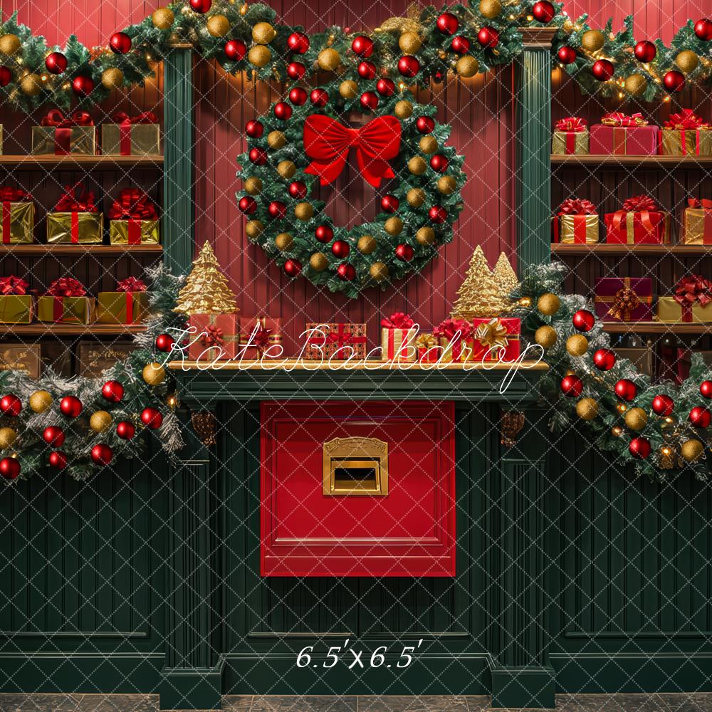 Kate Christmas Gift Wreath Garland Red Backdrop Designed by Mini MakeBelieve - Kate Backdrop AU