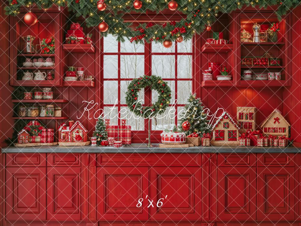 Kate Christmas Red Kitchen Garland Window Backdrop Designed by Emetselch