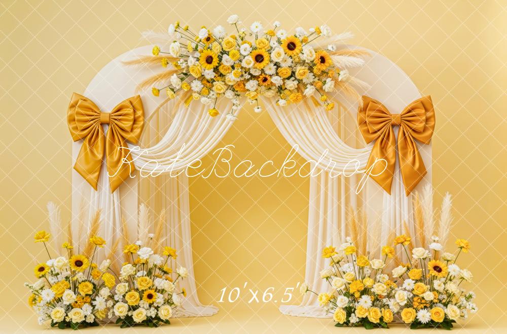 Kate Flower Yellow Bows Fleece Backdrop Designed by Patty Roberts
