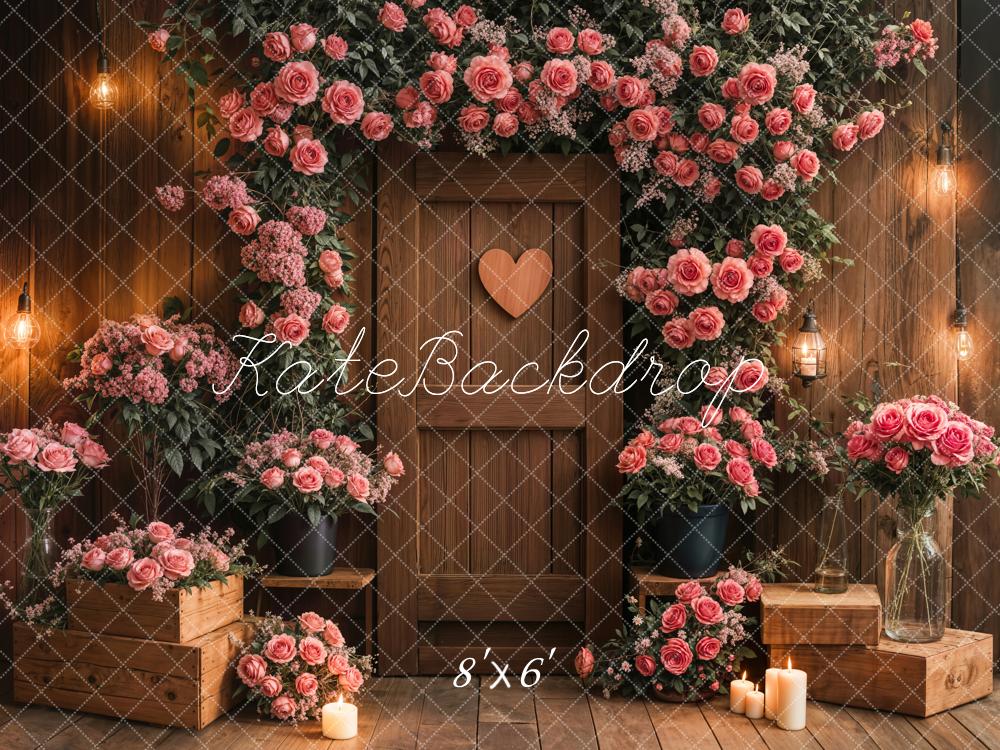 Kate Pink Roses Wooden Door Backdrop Designed by Emetselch