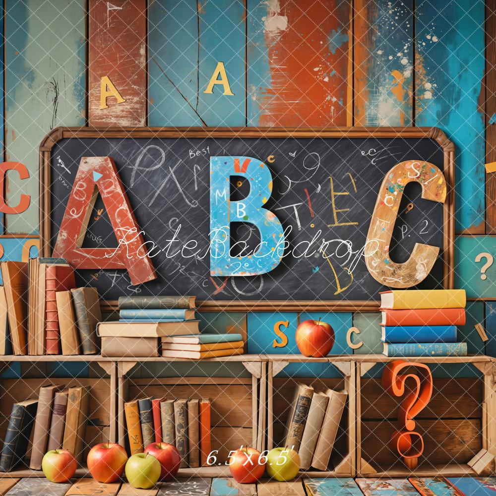 Kate Back to School ABC Books Apples Chalkboard Backdrop Designed by Emetselch
