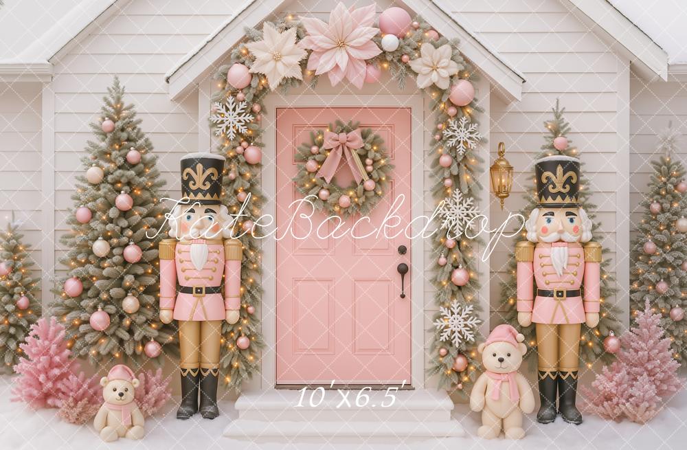 Kate Christmas Trees Nutcracker Pink Door Backdrop Designed by Ashley Paul