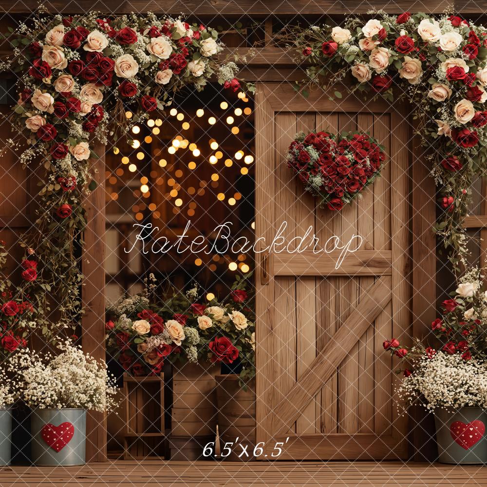 Kate Flower Wooden Door Heart Bokeh Backdrop Designed by Emetselch
