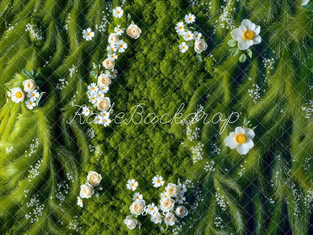 Kate Green Grass Daisy Backdrop Designed by Mini MakeBelieve