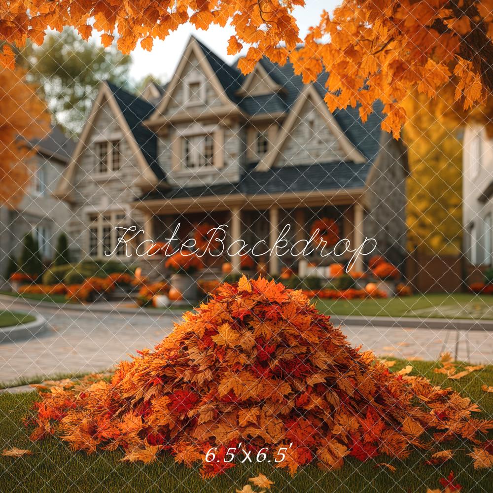 Kate Autumn Leaves Pile Front Yard House Backdrop Designed by Mini MakeBelieve