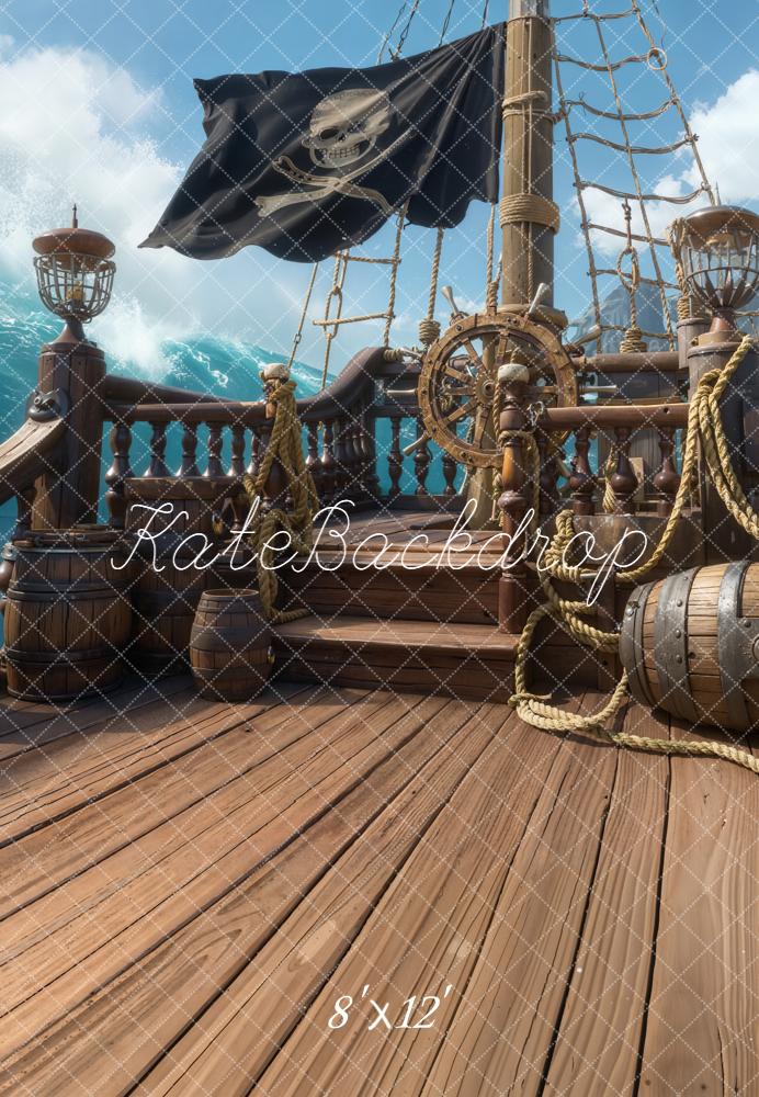 Kate Pirate Ship Wooden Deck Ocean Fleece Backdrop Designed by Chain