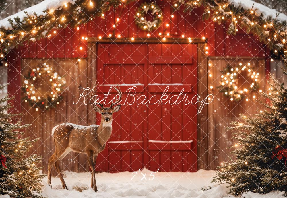 Kate Christmas Deer Red Barn Backdrop Designed by Emetselch - Kate Backdrop AU
