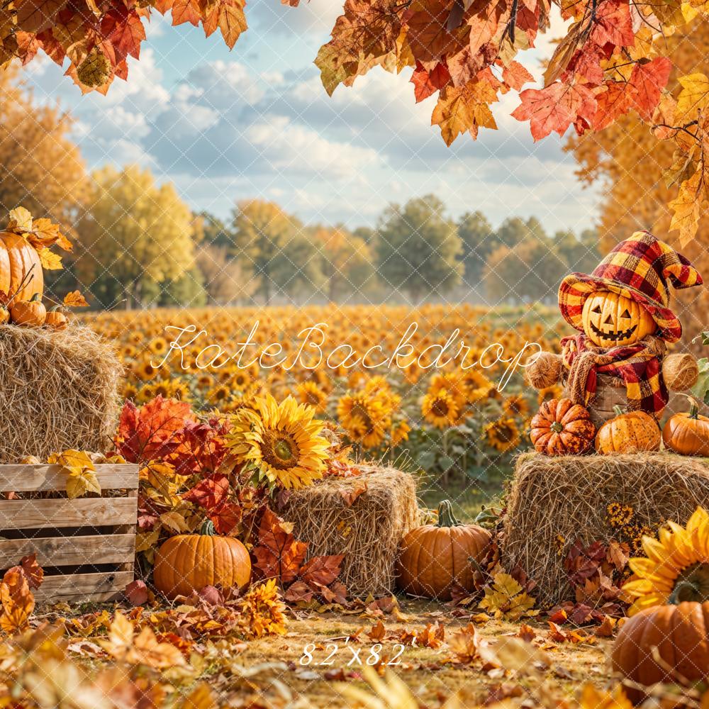 Kate Autumn Pumpkin Sunflowers Hay Backdrop Designed by Emetselch - Kate Backdrop AU