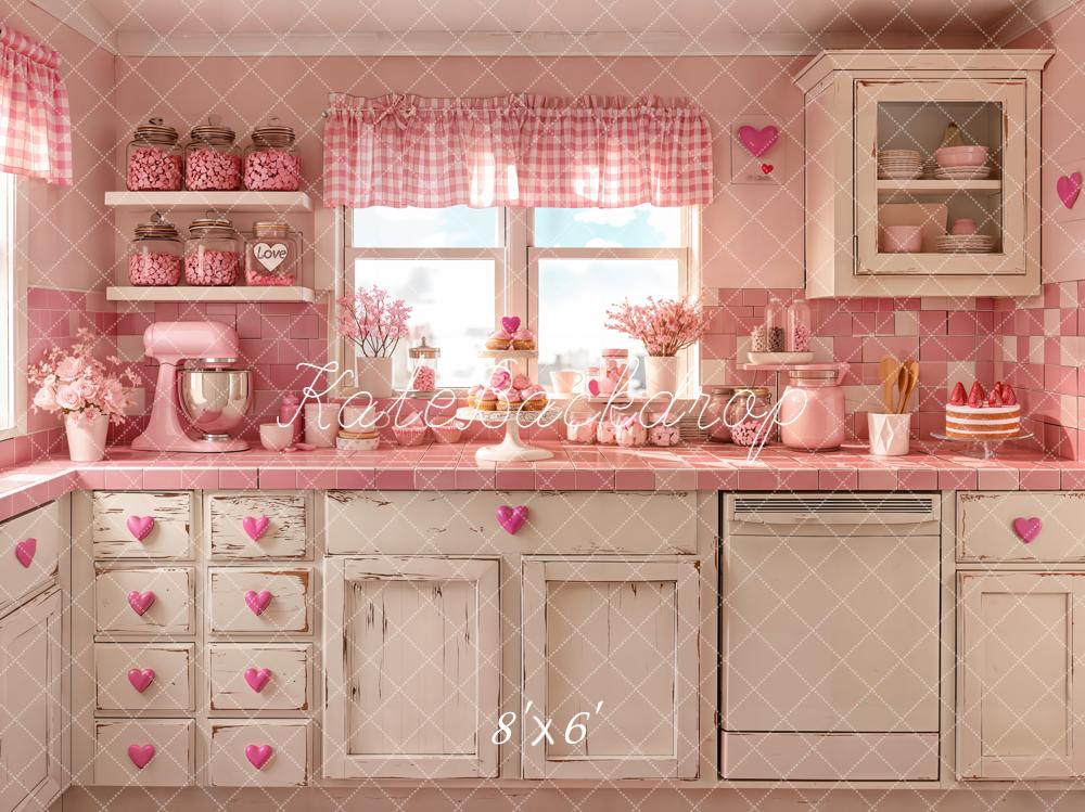 Kate Pink Kitchen Heart Accents Backdrop Designed by Emetselch