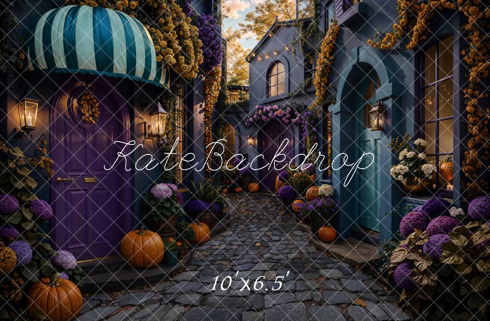 Kate Halloween Cobblestone Houses Fleece Backdrop Designed by Chain